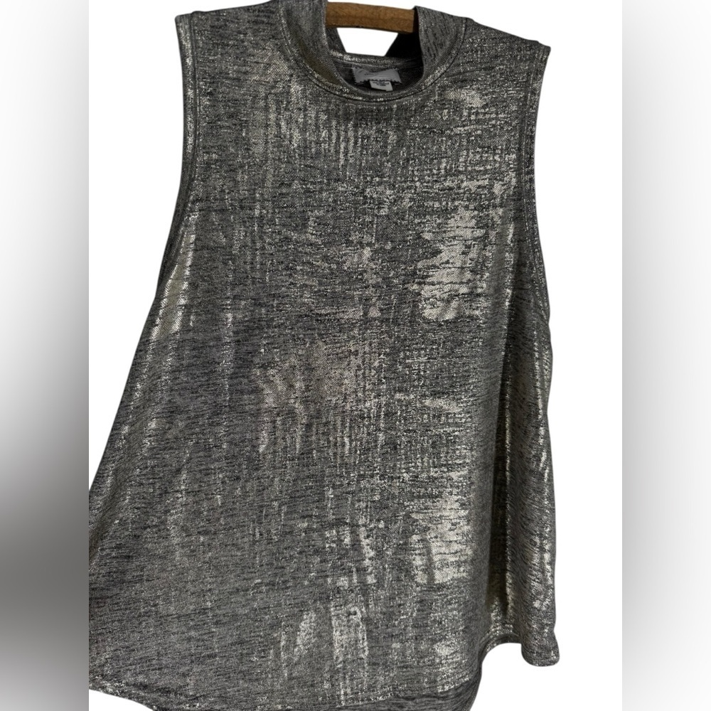 Anthropology Postcard gold metallic mock neck tank blouse S